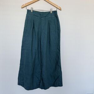 Athleta Pants Womens 4 Blue Playa Linen Wide Crop High Rise Zipper Pocket Summer